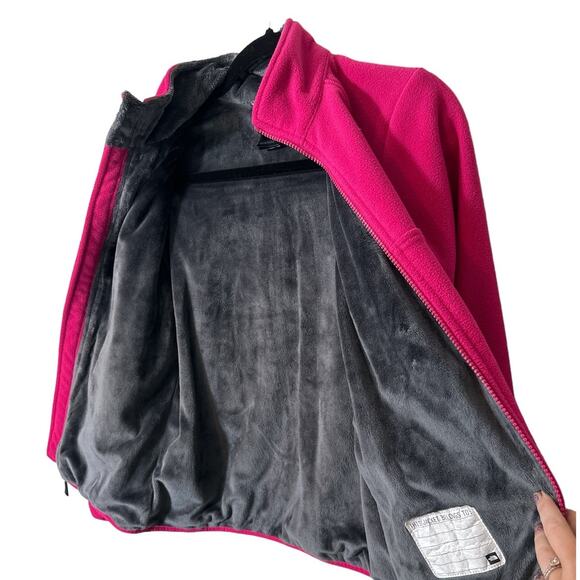 The North Face Magenta Pink Full Zip Fleece Jacket w/ Fuzzy Inner Lining Girls L - Picture 4 of 7